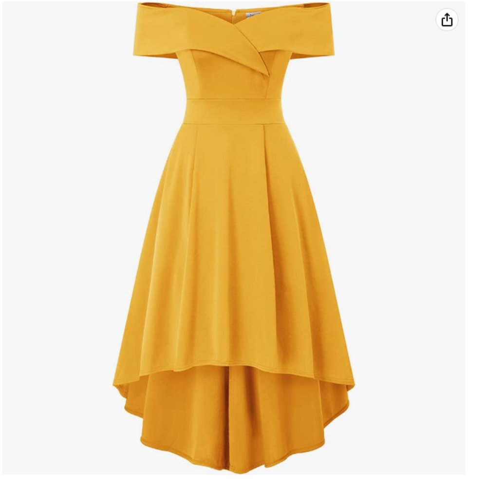 JASAMBAC Women's Off Shoulder High Low A Line Wedding Guest Party Cocktail Dress